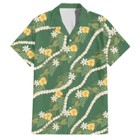 Hawaiian Pikake Maile Lei Family Matching Tank Maxi Dress and Hawaiian Shirt Tiare Hibiscus Kalo Palapalai Leaf Green LT19 Dad's Shirt - Short Sleeve Green - Polynesian Pride