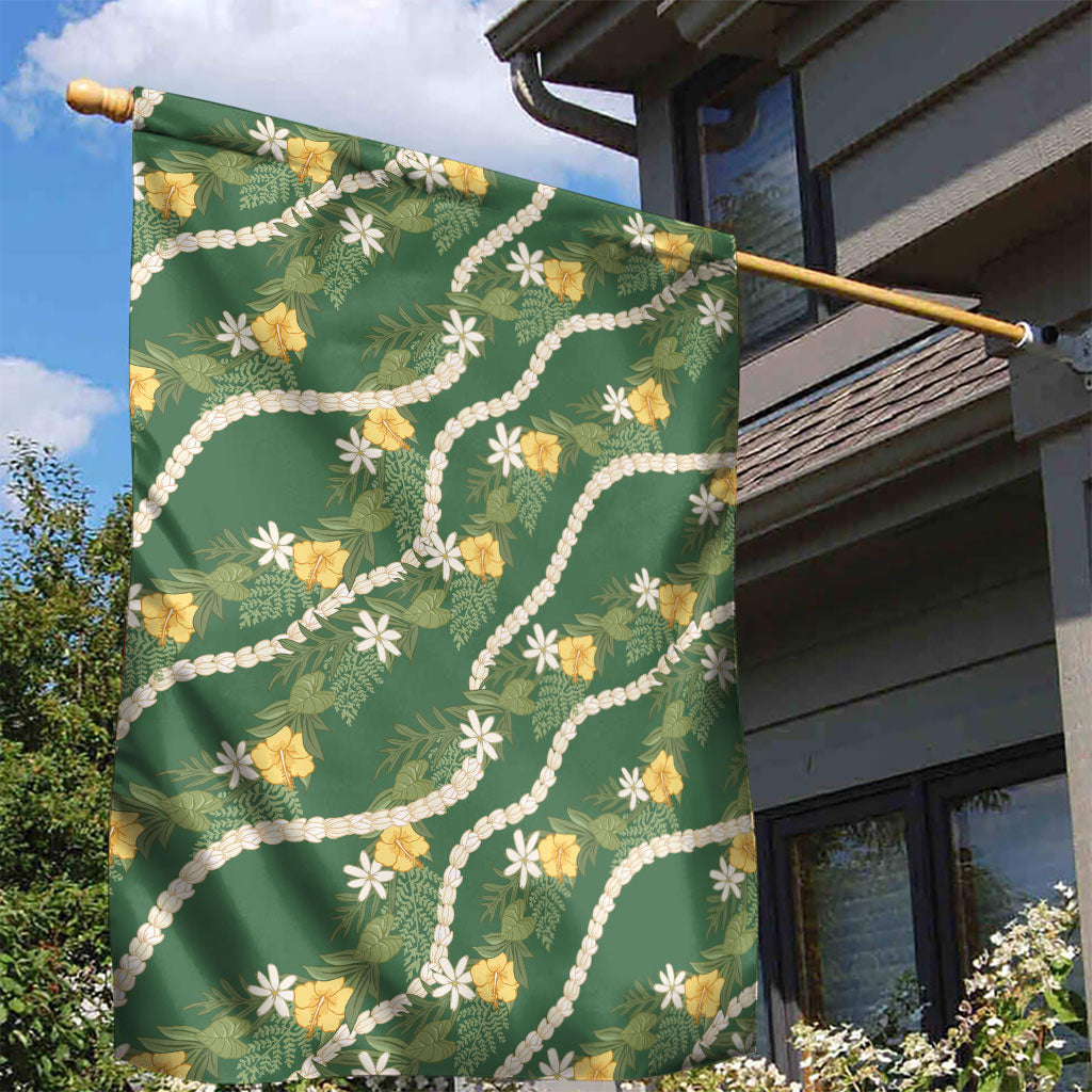 Hawaiian Pikake Maile Lei Garden Flag Tiare Hibiscus Kalo Palapalai Leaf Green LT19 - Polynesian Pride