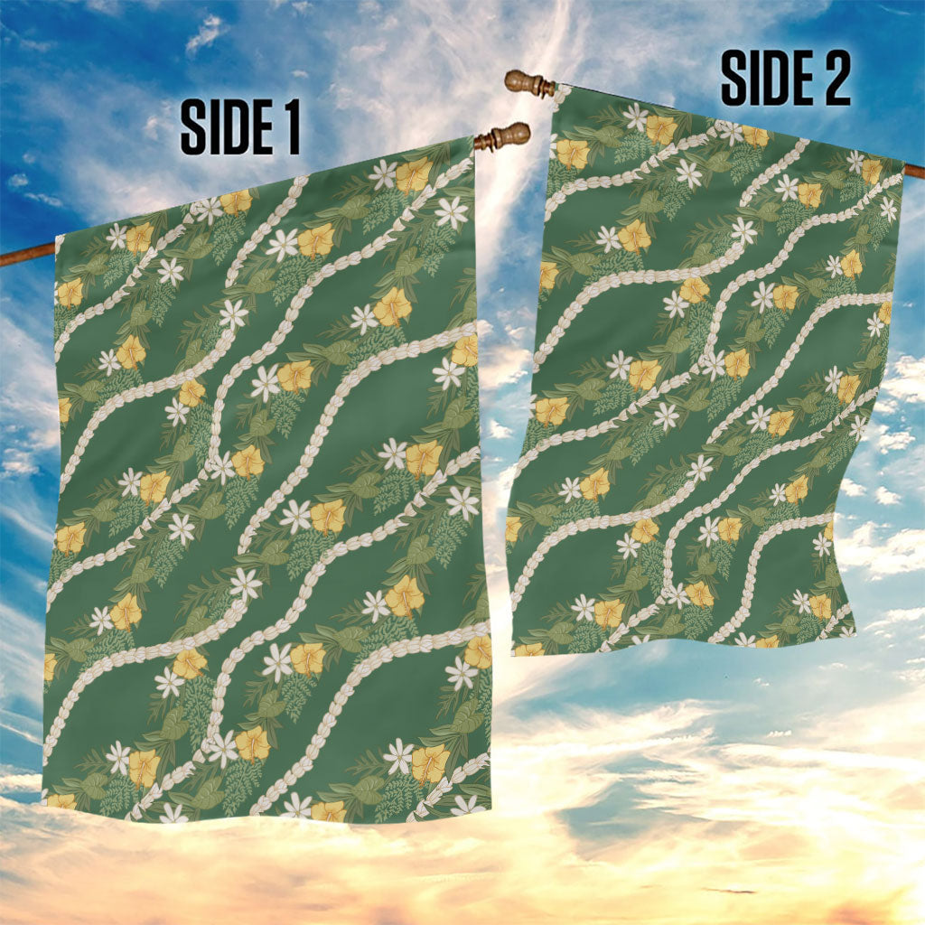 Hawaiian Pikake Maile Lei Garden Flag Tiare Hibiscus Kalo Palapalai Leaf Green LT19 - Polynesian Pride
