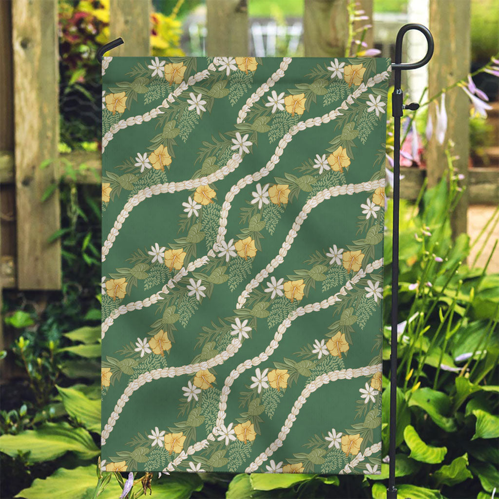 Hawaiian Pikake Maile Lei Garden Flag Tiare Hibiscus Kalo Palapalai Leaf Green LT19 Garden Flag Green - Polynesian Pride