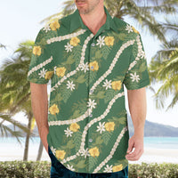 Hawaiian Pikake Maile Lei Hawaiian Shirt Tiare Hibiscus Kalo Palapalai Leaf Green