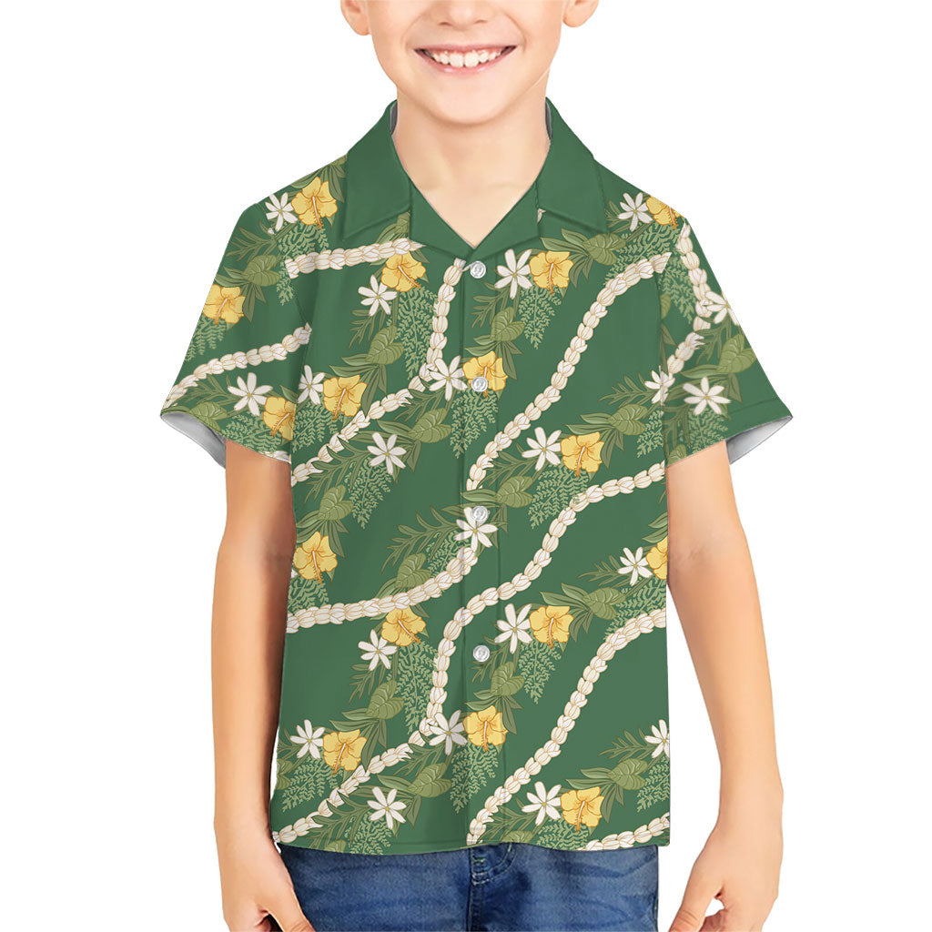 Hawaiian Pikake Maile Lei Hawaiian Shirt Tiare Hibiscus Kalo Palapalai Leaf Green