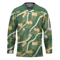 Hawaiian Pikake Maile Lei Hockey Jersey Tiare Hibiscus Kalo Palapalai Leaf Green