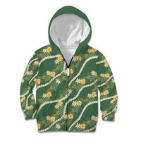 Hawaiian Pikake Maile Lei Kid Hoodie Tiare Hibiscus Kalo Palapalai Leaf Green