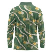 Hawaiian Pikake Maile Lei Long Sleeve Polo Shirt Tiare Hibiscus Kalo Palapalai Leaf Green