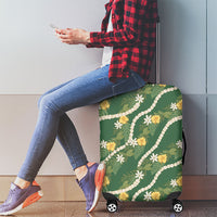 Hawaiian Pikake Maile Lei Luggage Cover Tiare Hibiscus Kalo Palapalai Leaf Green