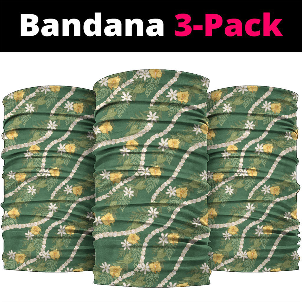 Hawaiian Pikake Maile Lei Neck Gaiter Tiare Hibiscus Kalo Palapalai Leaf Green