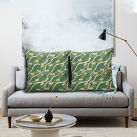 Hawaiian Pikake Maile Lei Pillow Cover Tiare Hibiscus Kalo Palapalai Leaf Green