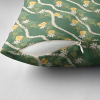 Hawaiian Pikake Maile Lei Pillow Cover Tiare Hibiscus Kalo Palapalai Leaf Green