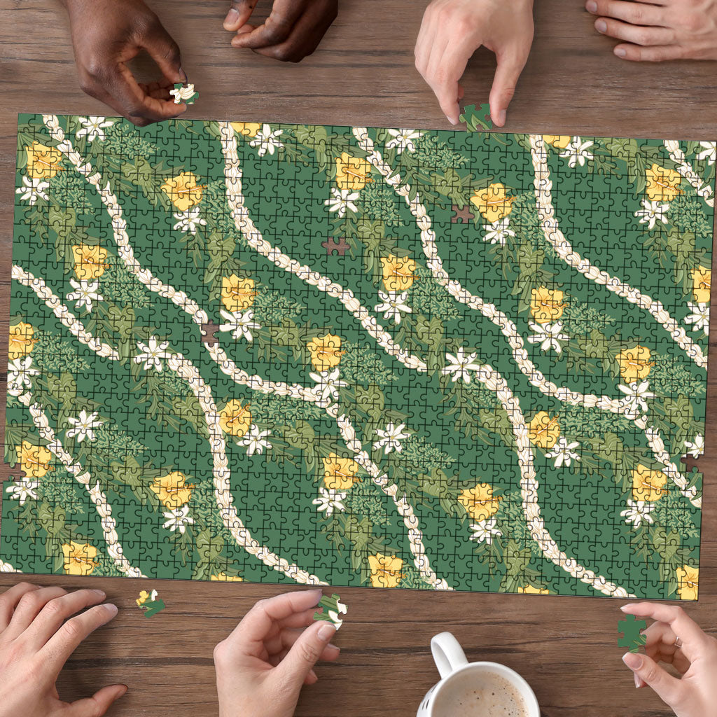 Hawaiian Pikake Maile Lei Puzzle Tiare Hibiscus Kalo Palapalai Leaf Green