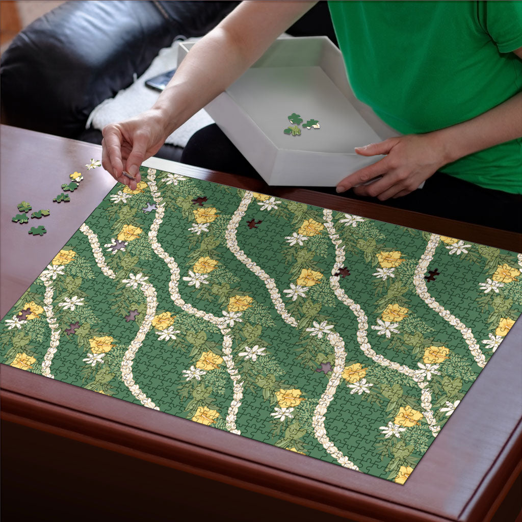 Hawaiian Pikake Maile Lei Puzzle Tiare Hibiscus Kalo Palapalai Leaf Green