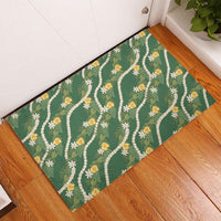 Hawaiian Pikake Maile Lei Rubber Doormat Tiare Hibiscus Kalo Palapalai Leaf Green
