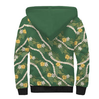 Hawaiian Pikake Maile Lei Sherpa Hoodie Tiare Hibiscus Kalo Palapalai Leaf Green