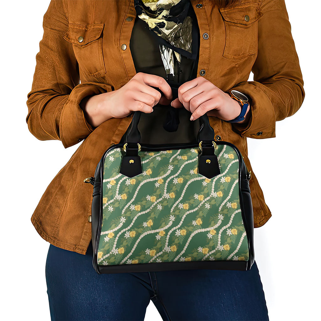Hawaiian Pikake Maile Lei Shoulder Handbag Tiare Hibiscus Kalo Palapalai Leaf Green