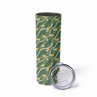 Hawaiian Pikake Maile Lei Skinny Tumbler Tiare Hibiscus Kalo Palapalai Leaf Green LT19 - Polynesian Pride