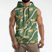 Hawaiian Pikake Maile Lei Sleeveless Hoodie Tiare Hibiscus Kalo Palapalai Leaf Green