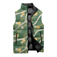 Hawaiian Pikake Maile Lei Sleeveless Puffer Jacket Tiare Hibiscus Kalo Palapalai Leaf Green
