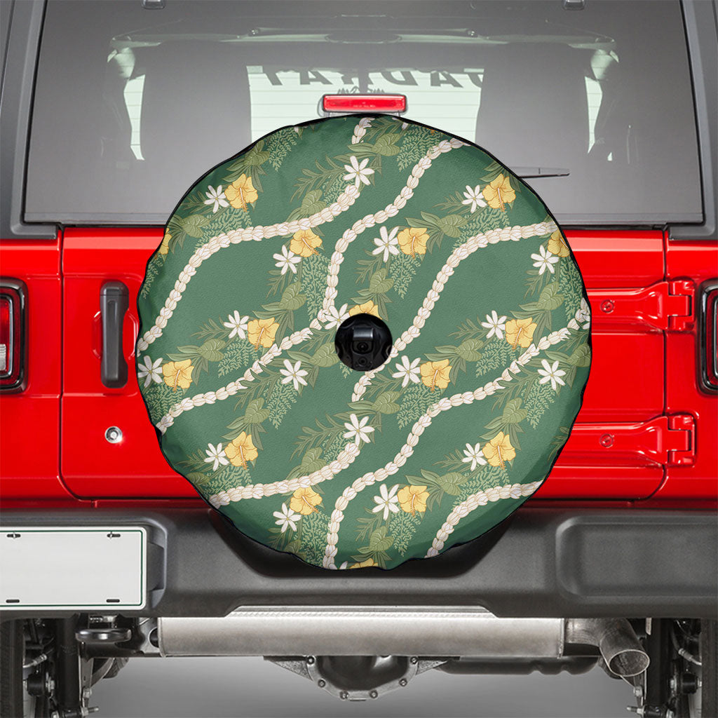 Hawaiian Pikake Maile Lei Spare Tire Cover Tiare Hibiscus Kalo Palapalai Leaf Green