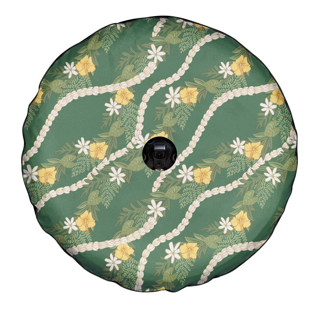 Hawaiian Pikake Maile Lei Spare Tire Cover Tiare Hibiscus Kalo Palapalai Leaf Green