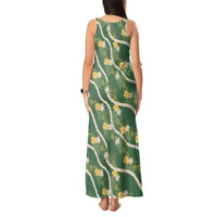 Hawaiian Pikake Maile Lei Tank Maxi Dress Tiare Hibiscus Kalo Palapalai Leaf Green