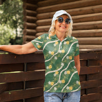 Hawaiian Pikake Maile Lei Women Polo Shirt Tiare Hibiscus Kalo Palapalai Leaf Green LT19 - Polynesian Pride