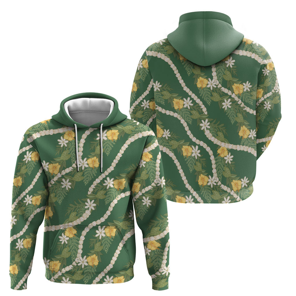 Hawaiian Pikake Maile Lei Zip Hoodie Tiare Hibiscus Kalo Palapalai Leaf Green