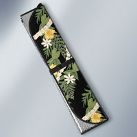 Hawaiian Pikake Maile Lei Auto Sun Shade Tiare Hibiscus Kalo Palapalai Leaf Black
