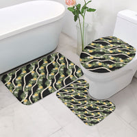Hawaiian Pikake Maile Lei Bathroom Set Tiare Hibiscus Kalo Palapalai Leaf Black