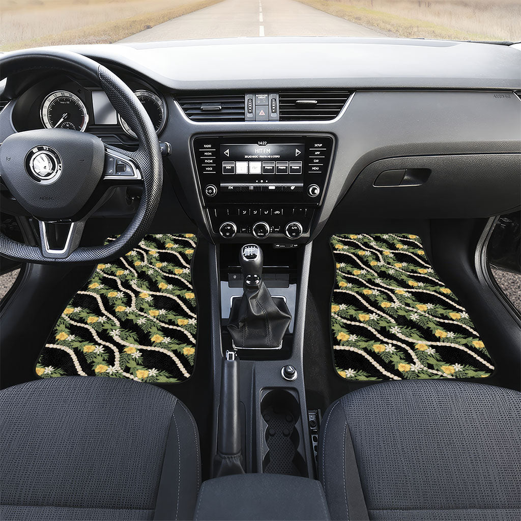 Hawaiian Pikake Maile Lei Car Mats Tiare Hibiscus Kalo Palapalai Leaf Black