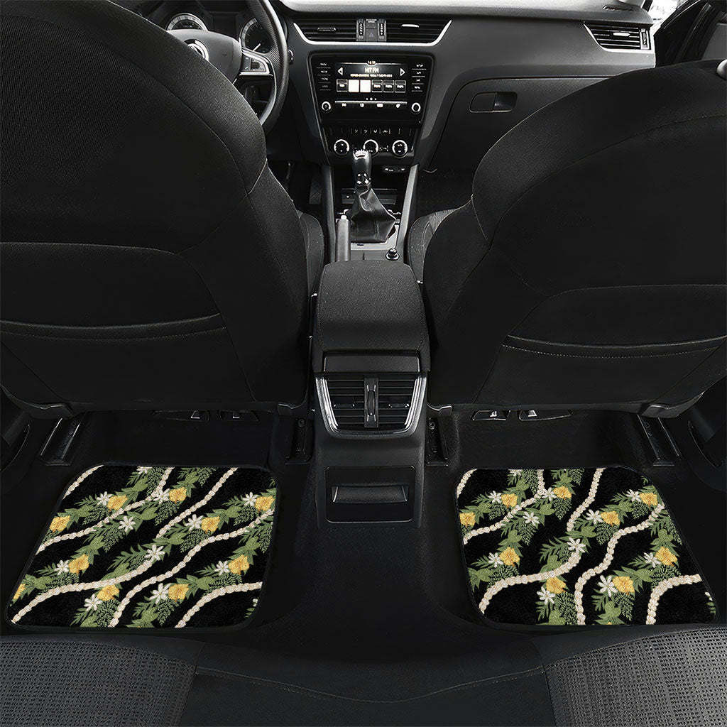 Hawaiian Pikake Maile Lei Car Mats Tiare Hibiscus Kalo Palapalai Leaf Black