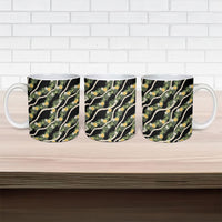 Hawaiian Pikake Maile Lei Ceramic Mug Tiare Hibiscus Kalo Palapalai Leaf Black
