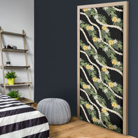 Hawaiian Pikake Maile Lei Door Cover Tiare Hibiscus Kalo Palapalai Leaf Black