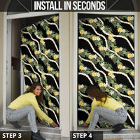Hawaiian Pikake Maile Lei Door Cover Tiare Hibiscus Kalo Palapalai Leaf Black