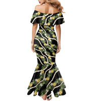 Hawaiian Pikake Maile Lei Family Matching Mermaid Dress and Hawaiian Shirt Tiare Hibiscus Kalo Palapalai Leaf Black LT19 - Polynesian Pride