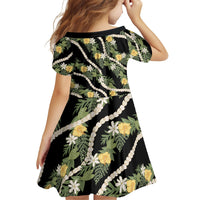 Hawaiian Pikake Maile Lei Family Matching Puletasi and Hawaiian Shirt Tiare Hibiscus Kalo Palapalai Leaf Black LT19 - Polynesian Pride
