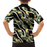 Hawaiian Pikake Maile Lei Hawaiian Shirt Tiare Hibiscus Kalo Palapalai Leaf Black