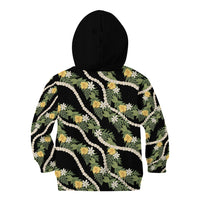 Hawaiian Pikake Maile Lei Kid Hoodie Tiare Hibiscus Kalo Palapalai Leaf Black LT19 - Polynesian Pride