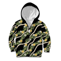 Hawaiian Pikake Maile Lei Kid Hoodie Tiare Hibiscus Kalo Palapalai Leaf Black LT19 Zip Hoodie Black - Polynesian Pride