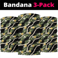 Hawaiian Pikake Maile Lei Neck Gaiter Tiare Hibiscus Kalo Palapalai Leaf Black