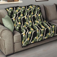 Hawaiian Pikake Maile Lei Quilt Tiare Hibiscus Kalo Palapalai Leaf Black
