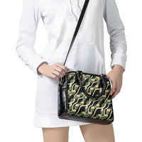 Hawaiian Pikake Maile Lei Shoulder Handbag Tiare Hibiscus Kalo Palapalai Leaf Black
