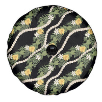 Hawaiian Pikake Maile Lei Spare Tire Cover Tiare Hibiscus Kalo Palapalai Leaf Black