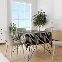 Hawaiian Pikake Maile Lei Tablecloth Tiare Hibiscus Kalo Palapalai Leaf Black