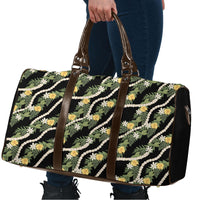 Hawaiian Pikake Maile Lei Travel Bag Tiare Hibiscus Kalo Palapalai Leaf Black