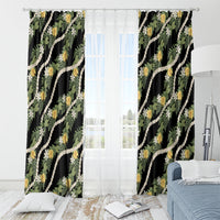 Hawaiian Pikake Maile Lei Window Curtain Tiare Hibiscus Kalo Palapalai Leaf Black