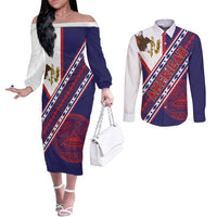 American Samoa Flag Day Couples Matching Off The Shoulder Long Sleeve Dress and Long Sleeve Button Shirt Polynesian Tribal Tattoo Eagle Art