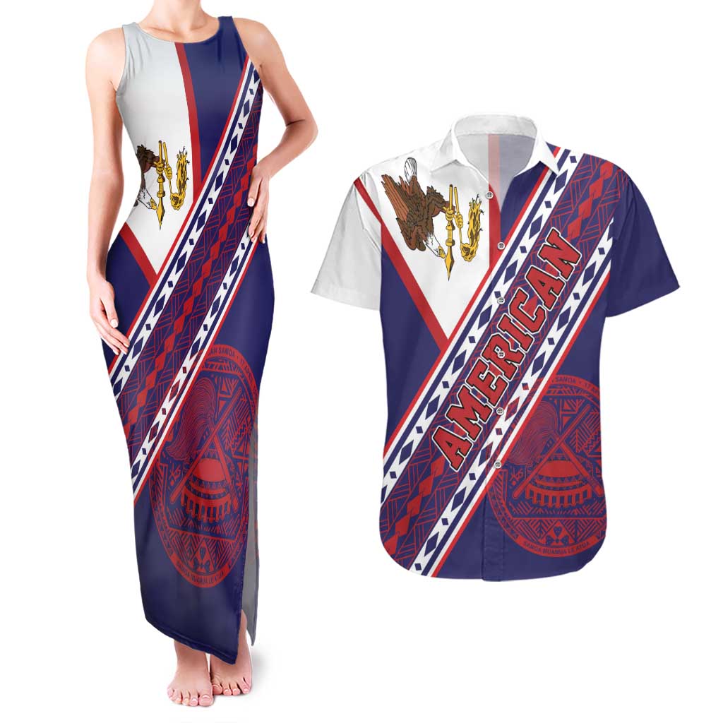 American Samoa Flag Day Couples Matching Tank Maxi Dress and Hawaiian Shirt Polynesian Tribal Tattoo Eagle Art