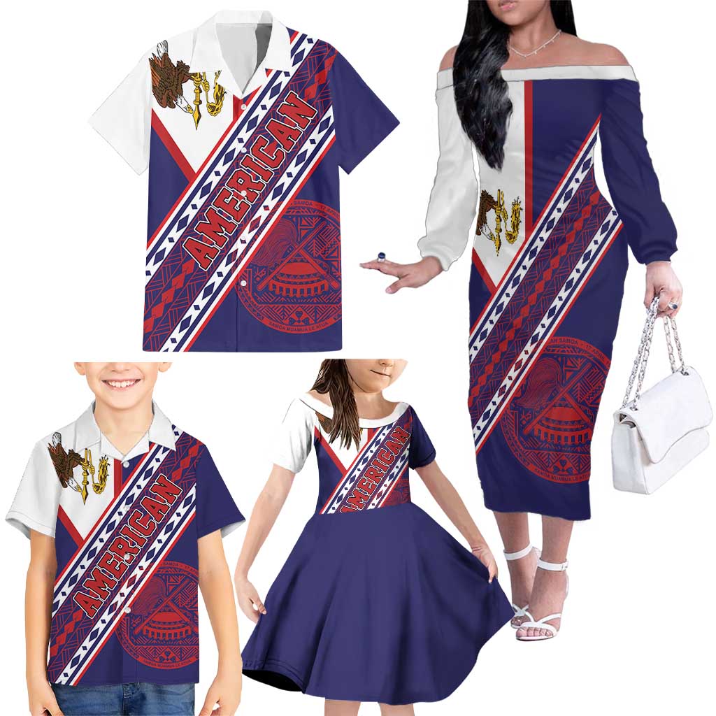 American Samoa Flag Day Family Matching Off The Shoulder Long Sleeve Dress and Hawaiian Shirt Polynesian Tribal Tattoo Eagle Art LT19 - Polynesian Pride