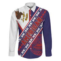 American Samoa Flag Day Family Matching Off The Shoulder Long Sleeve Dress and Hawaiian Shirt Polynesian Tribal Tattoo Eagle Art LT19 Dad's Shirt - Long Sleeve Navy - Polynesian Pride