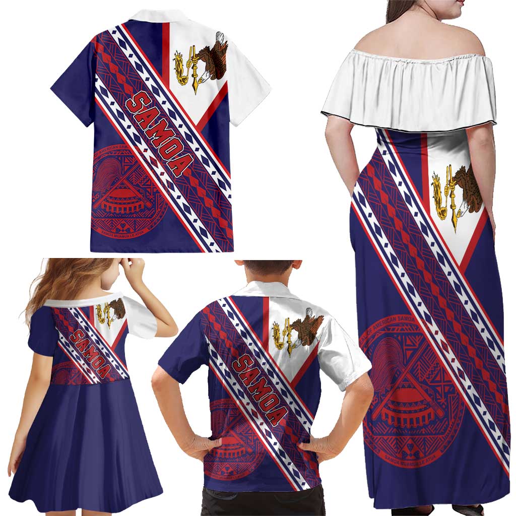 American Samoa Flag Day Family Matching Off Shoulder Maxi Dress and Hawaiian Shirt Polynesian Tribal Tattoo Eagle Art